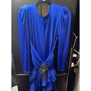 Vintage 80s Royal Blue Long Sleeve Dress